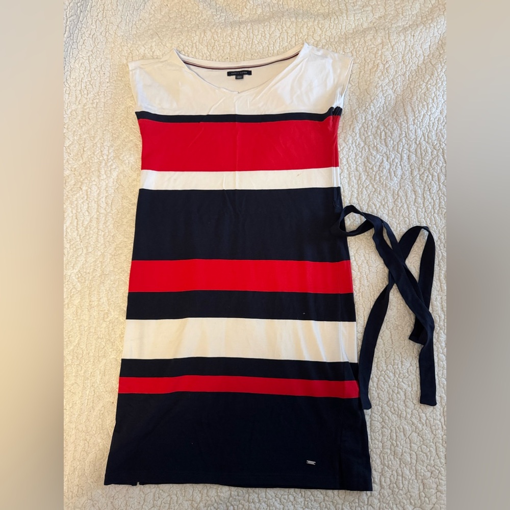 Tommy H Striped Sleeveless Dress with Tie